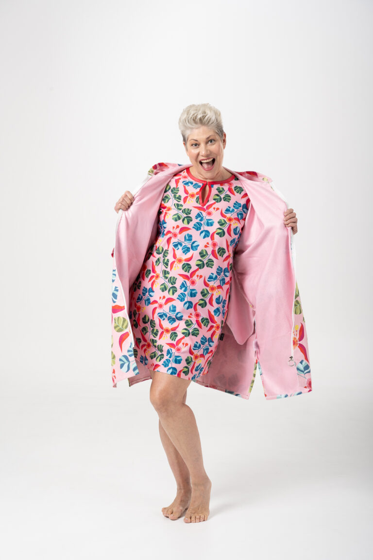 Fun portrait in pink on a white background