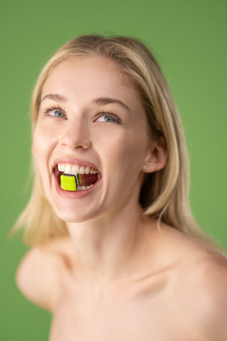 Model against a bright background with Liquorice