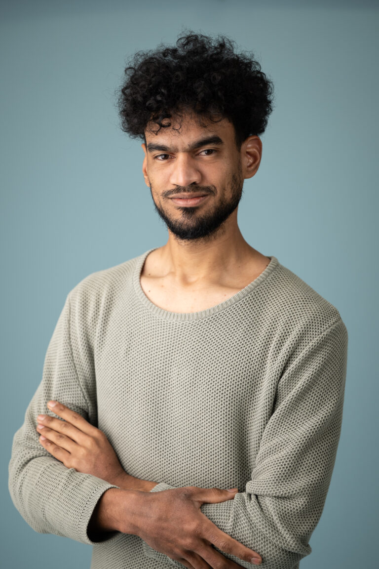 Portrait against a Baby Blue Background