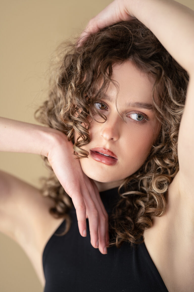 Model on a beige background