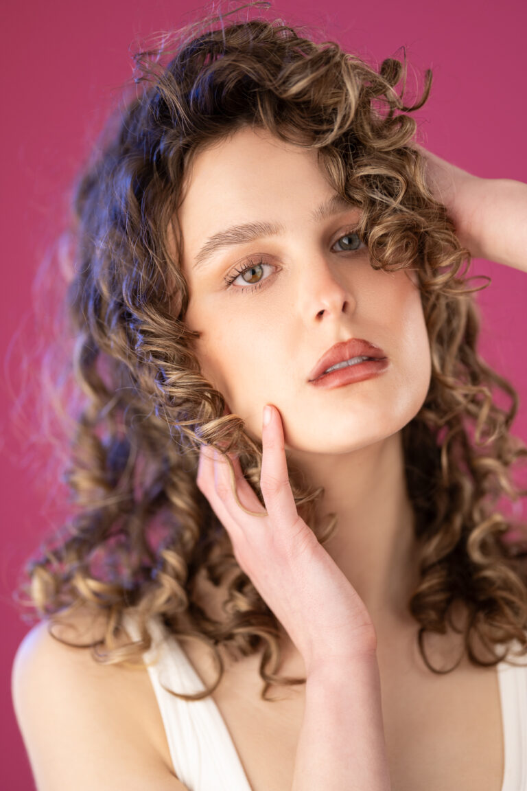 Model on a pink background