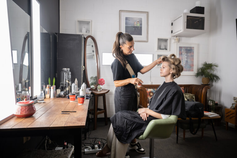 Pre-shoot hair and makeup